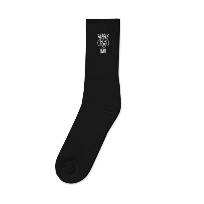 black beagle dad silhouette embroidered sock left view