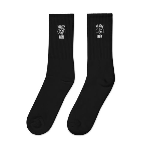 black beagle mom silhouette embroidered socks left view