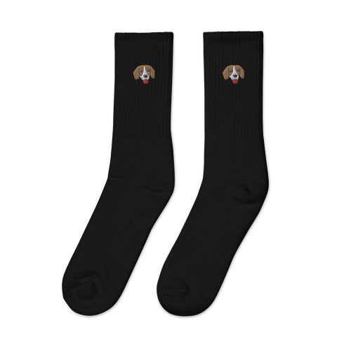 black beagle head embroidered socks left view