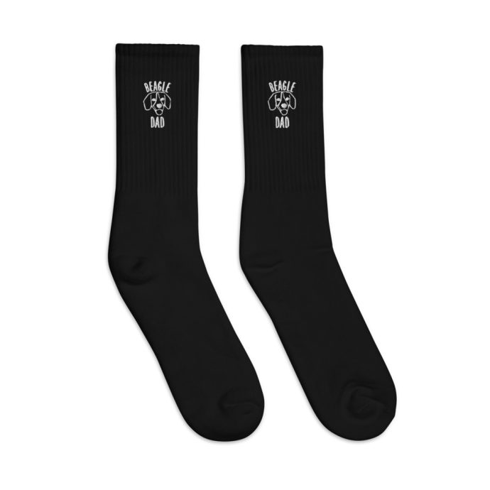 black beagle dad silhouette embroidered socks right view