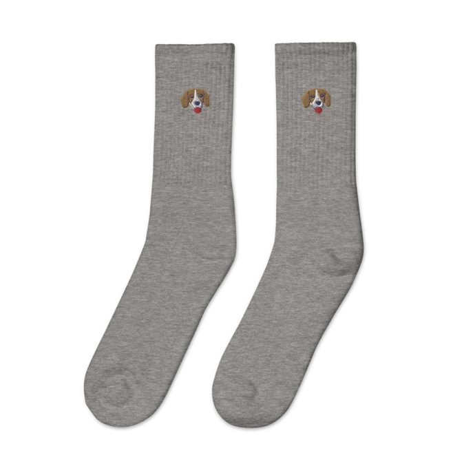 grey beagle head embroidered socks left view