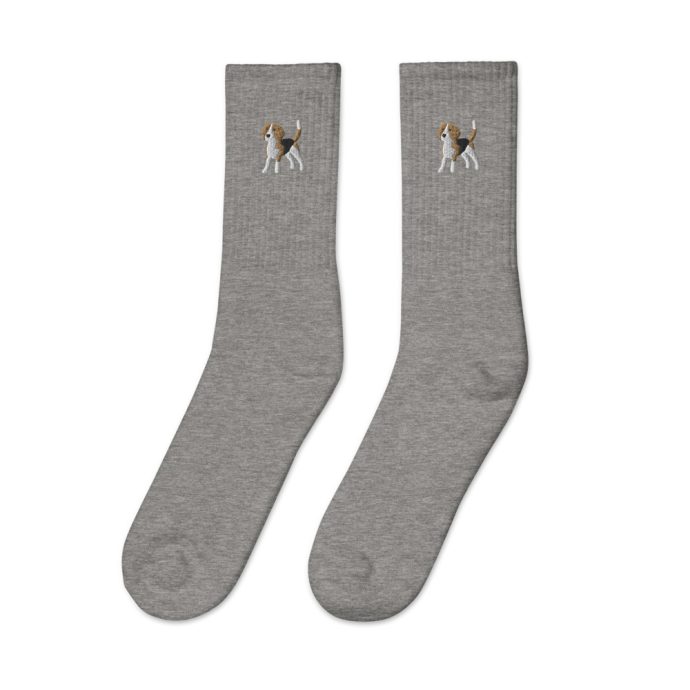 grey classic beagle embroidered socks left view