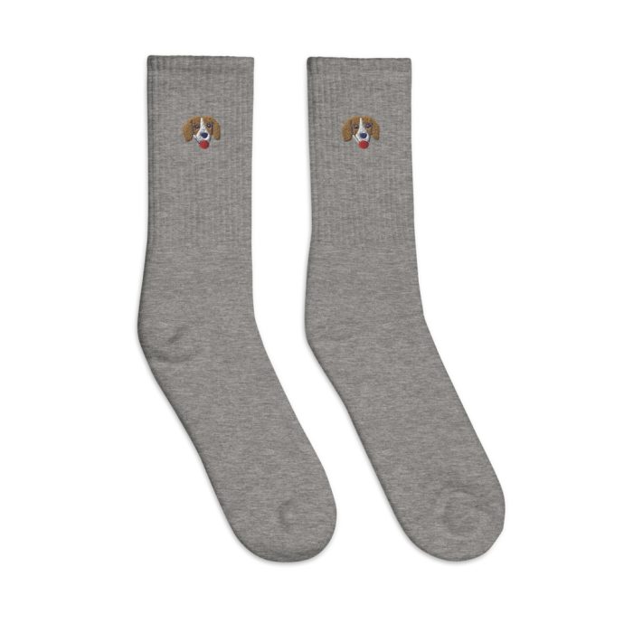 grey beagle head embroidered socks right view