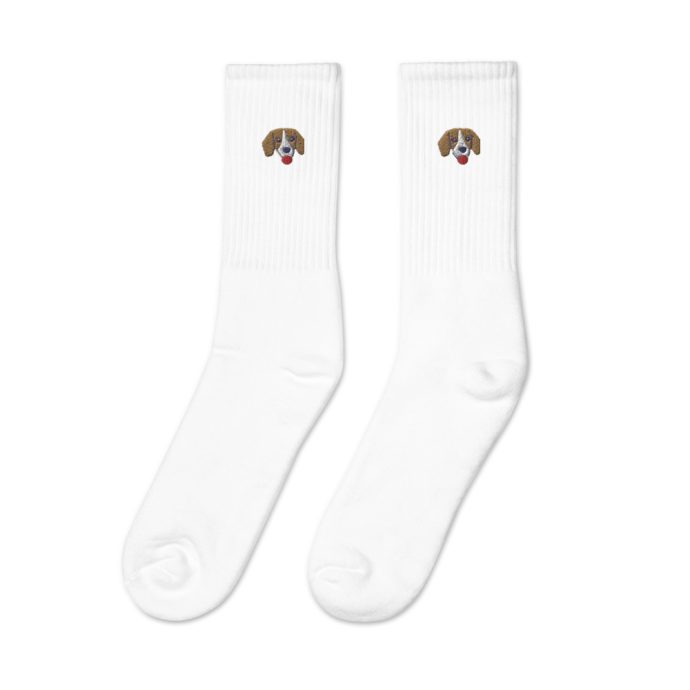 white beagle head embroidered socks left view