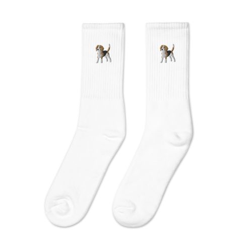 white classic beagle embroidered socks left view
