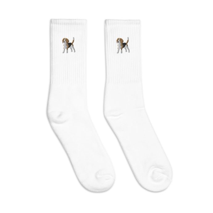 white classic beagle embroidered socks right view