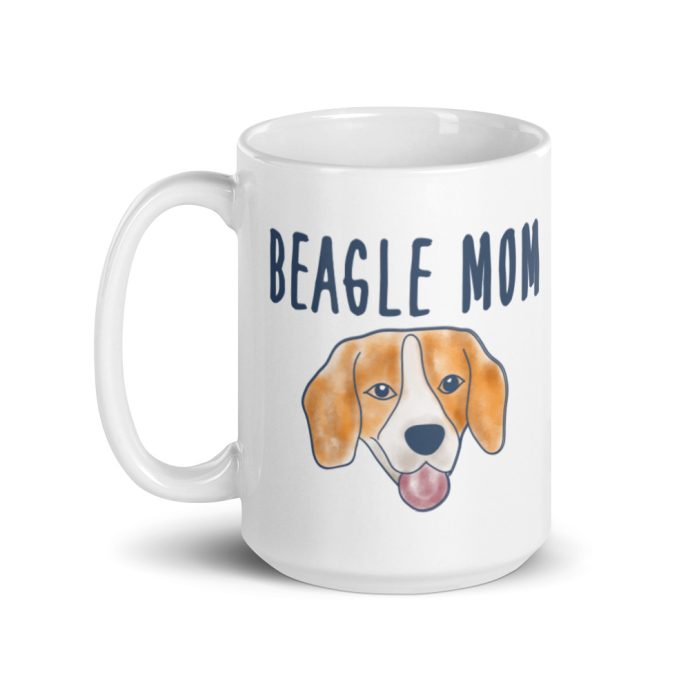 white beagle mom watercolor head mug 15 oz left view