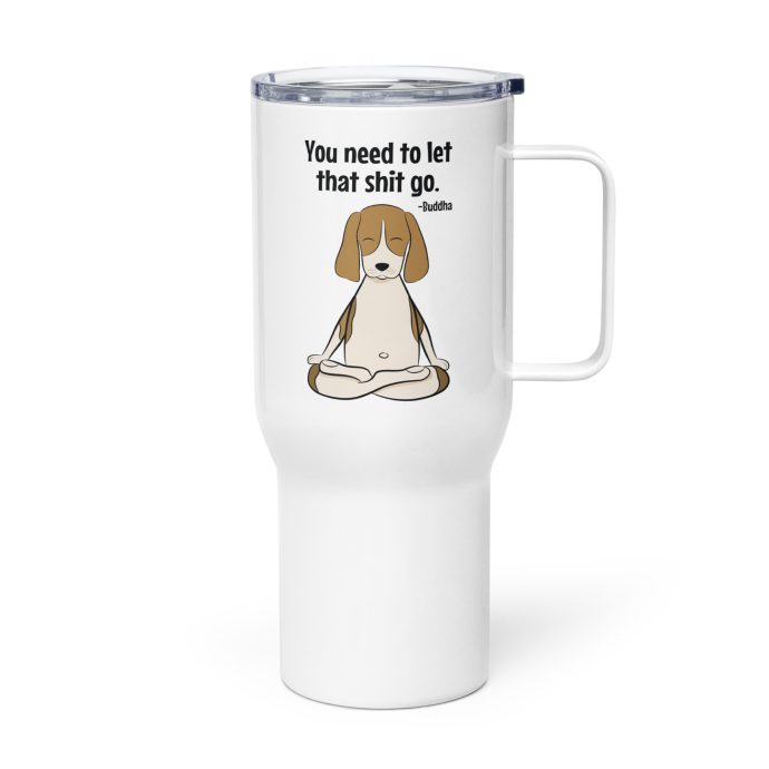 buddha beagle travel mug left side view