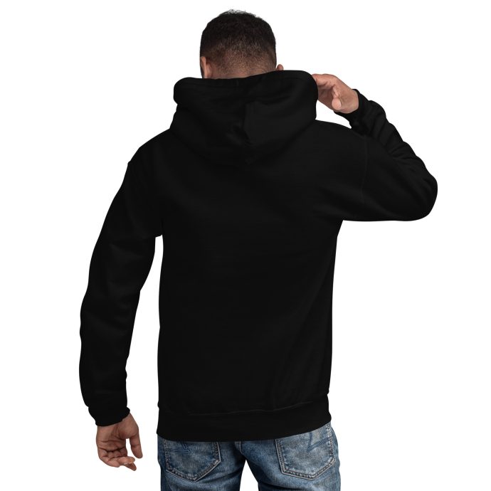 black buddha beagle hoodie sweatshirt with guy back view