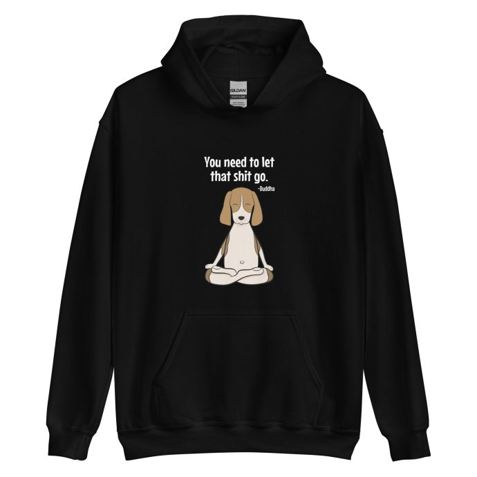black buddha beagle hoodie sweatshirt front view