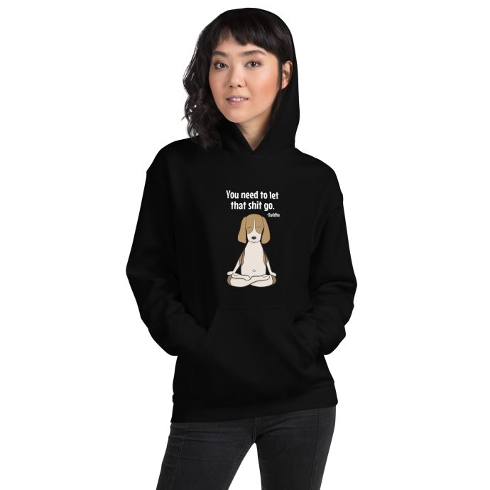 buddha beagle hoodie sweatshirt with girl front view