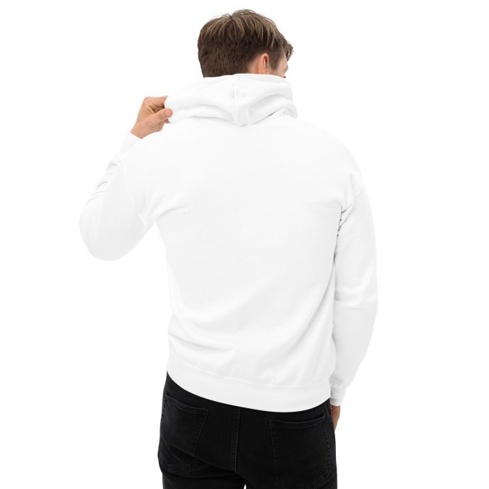 white buddha beagle hoodie sweatshirt with guy back view