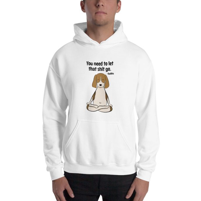 white buddha beagle hoodie sweatshirt front view