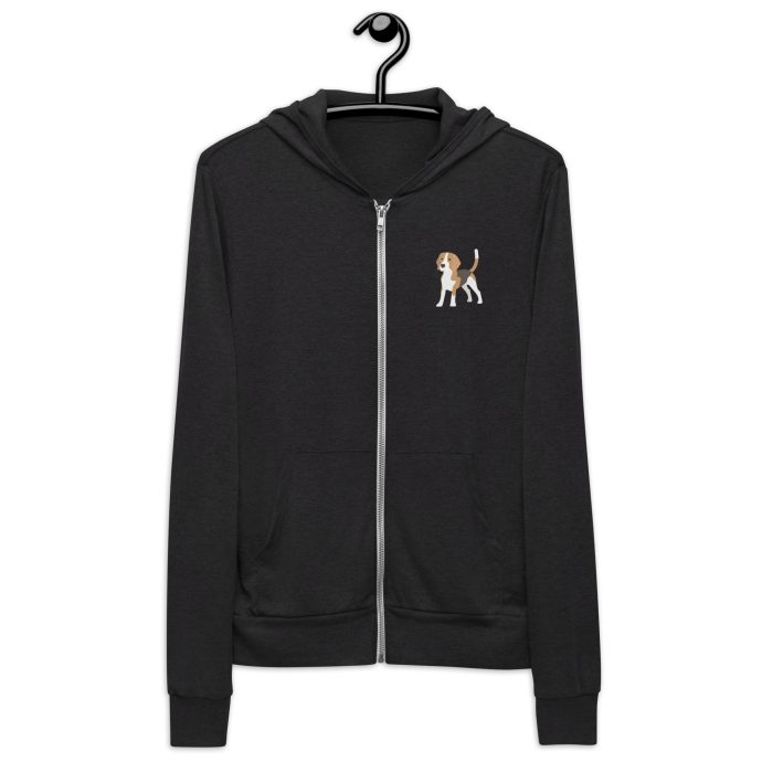 classic beagle black zip hoodie front view