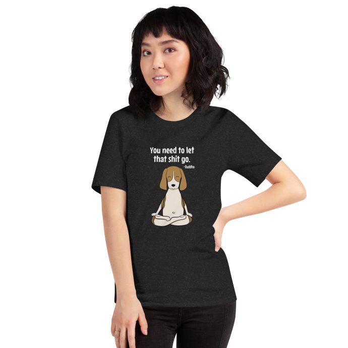 black buddha beagle t-shirt with girl front view