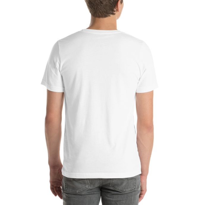 white buddha beagle t-shirt with guy back view