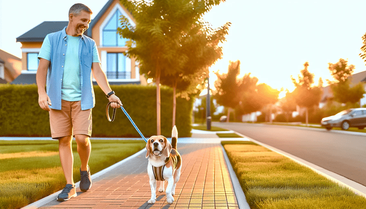 Beagle enjoying a walk with its owner