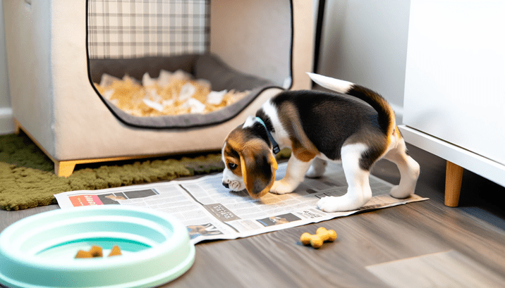Beagle puppy in a designated potty area