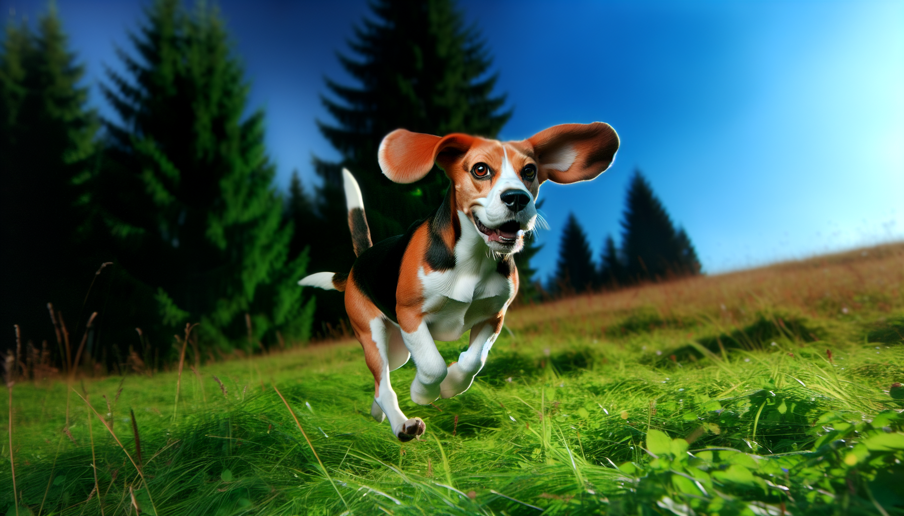 Beagle running and playing outdoors