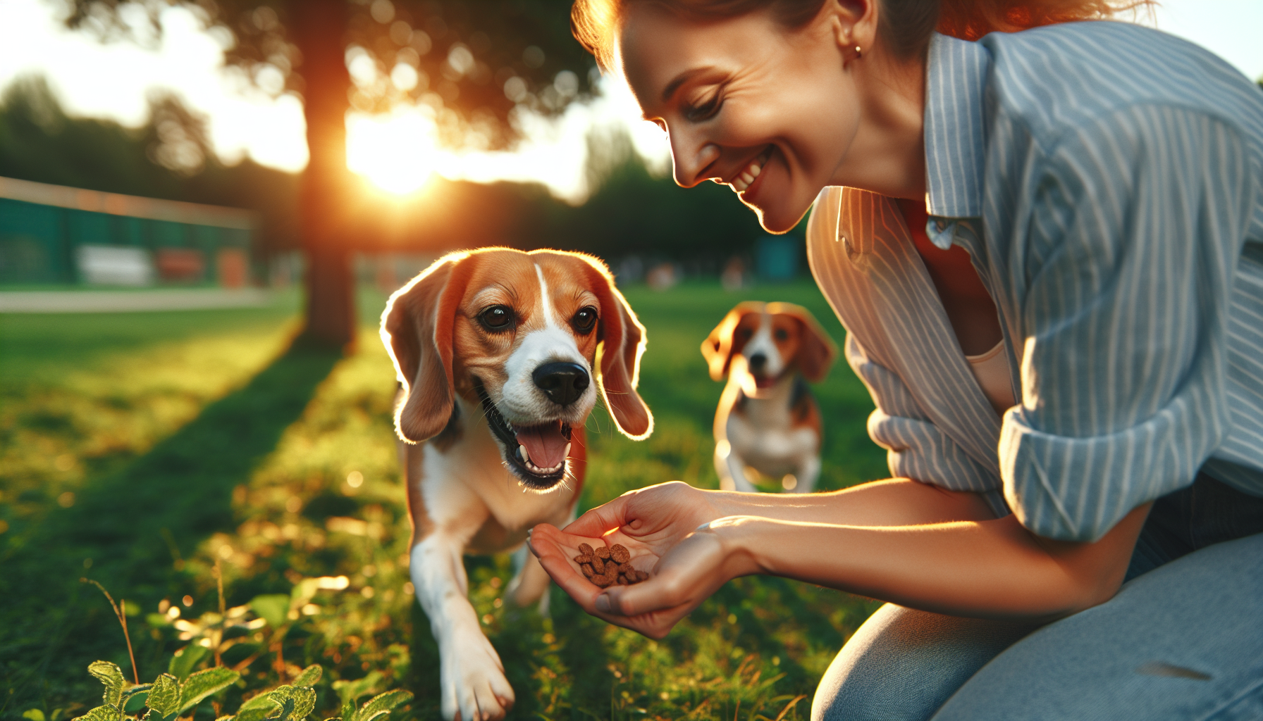 Beagle engaging in a scent-based activity with its owner
