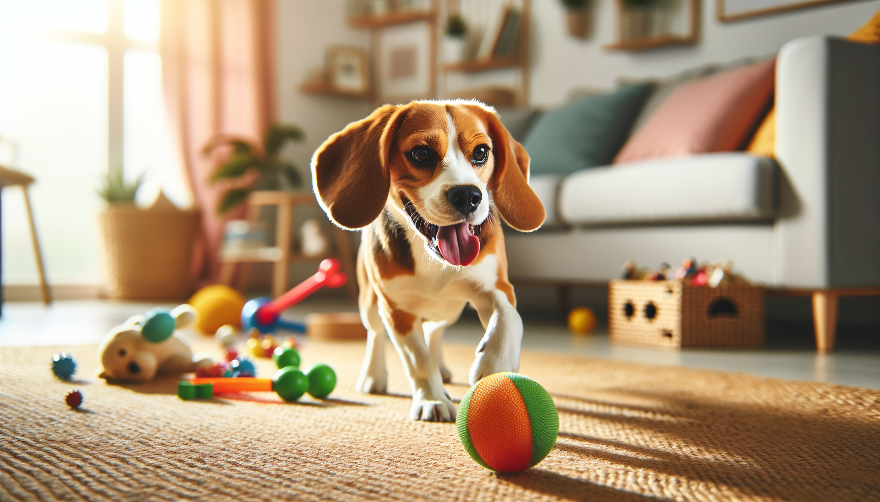 Beagle playing indoors