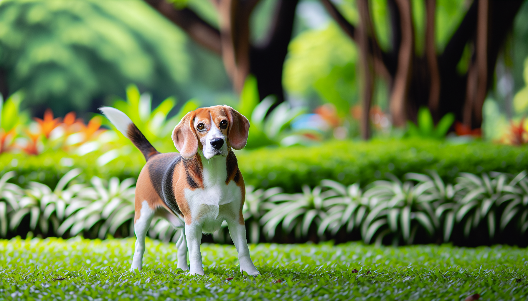 Beagle standing in a park