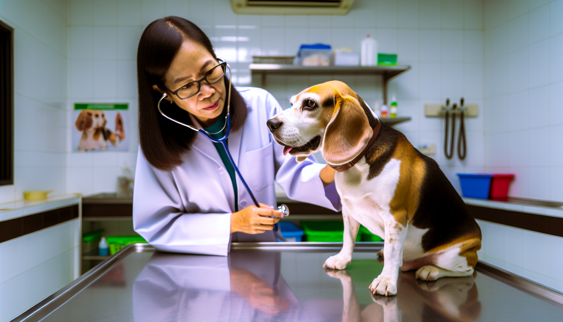 Beagle visiting the veterinarian