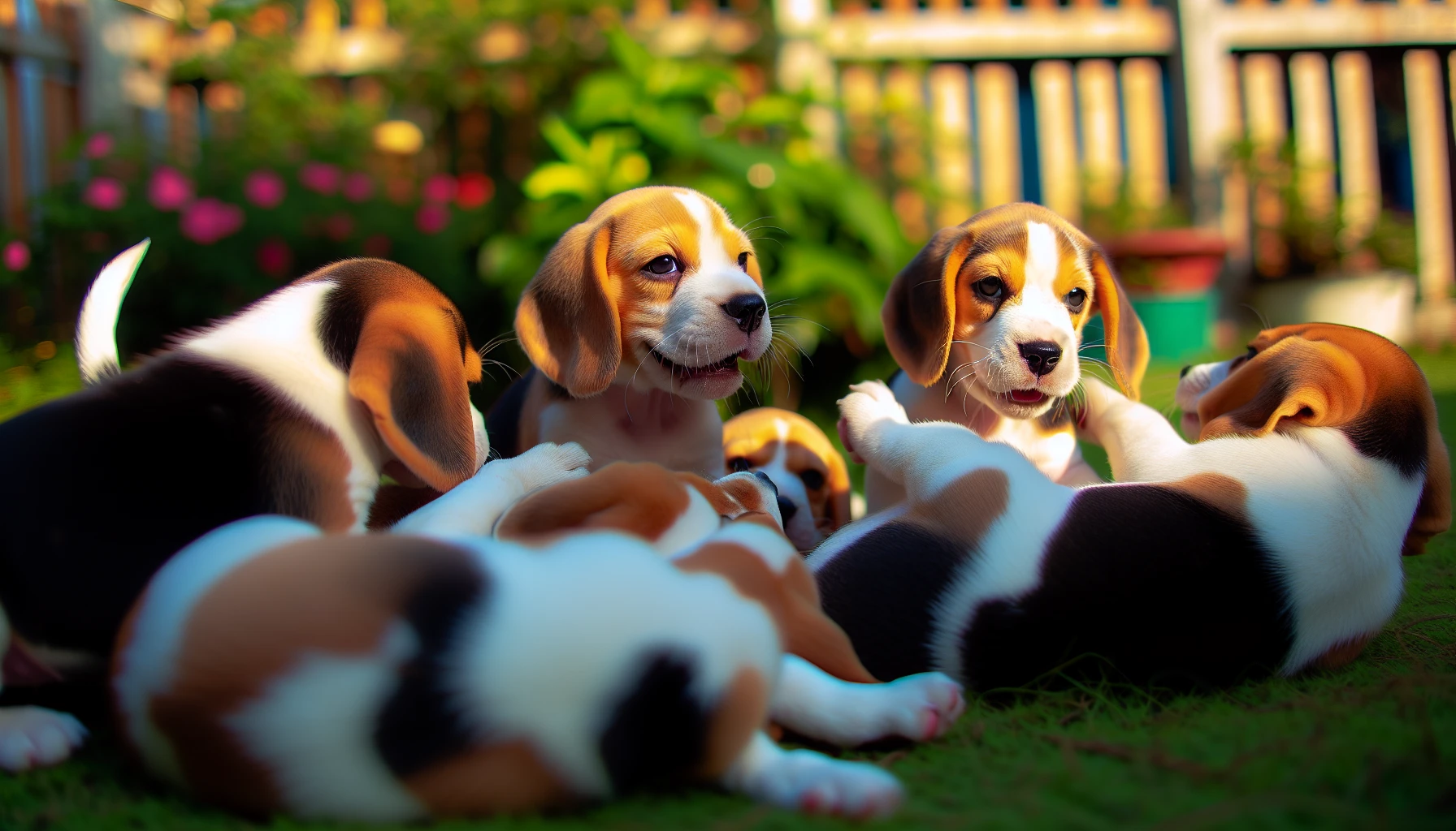 Group of beagle puppies