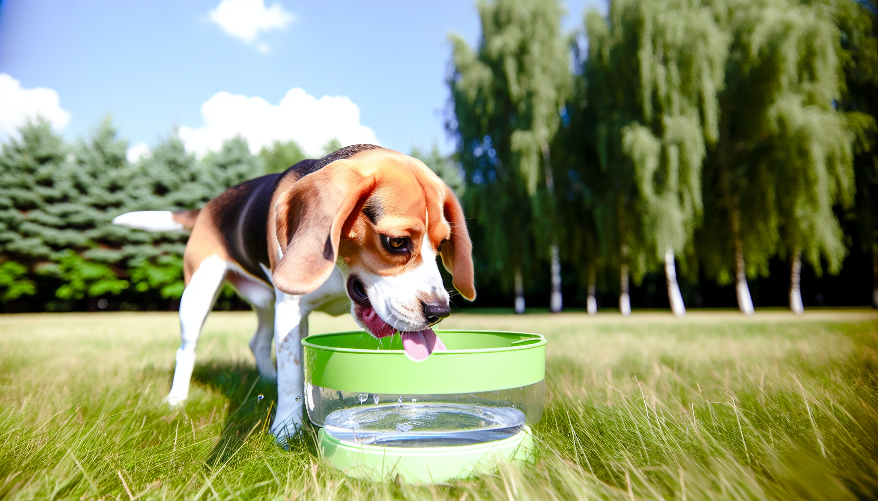 Beagle drinking water 