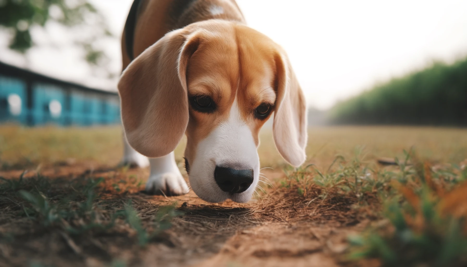 Beagle sniffing the ground