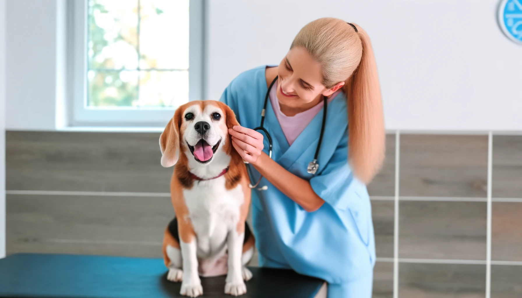 Beagle showing happiness during a veterinary check-up