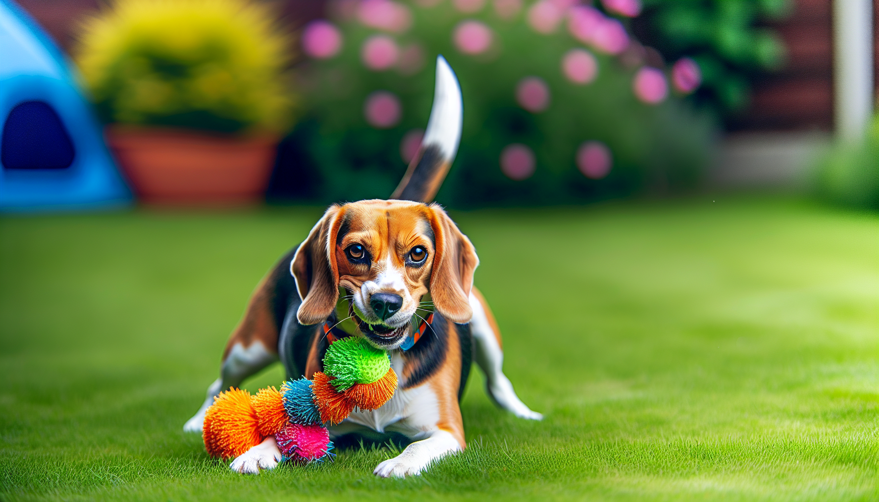 Beagle playing with a toy to prevent boredom