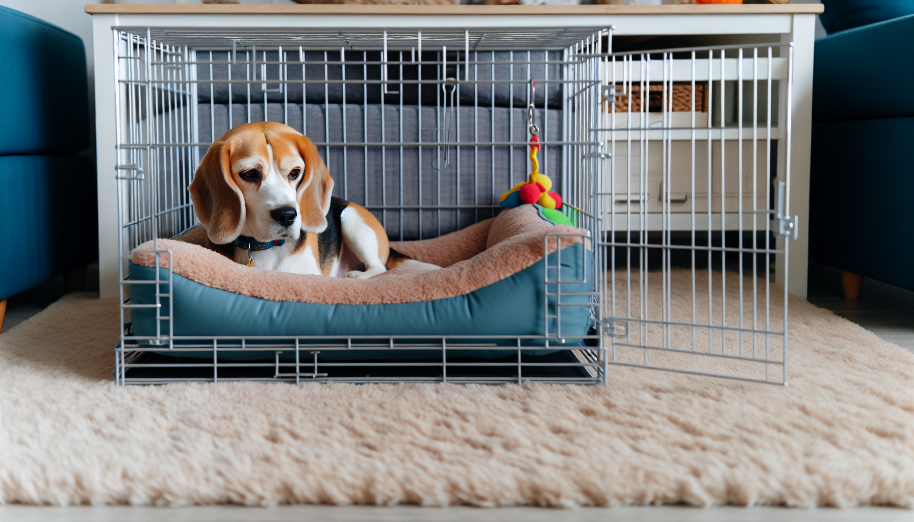 Beagle in a crate