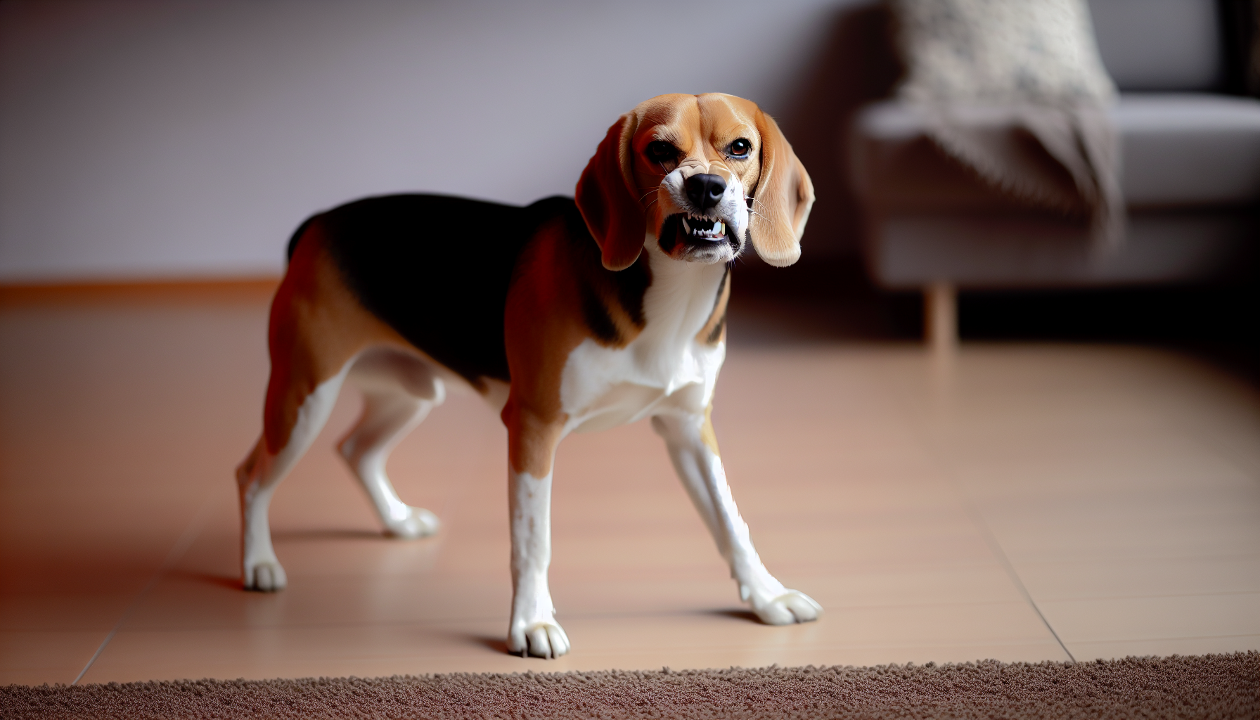 Beagle displaying aggressive body language