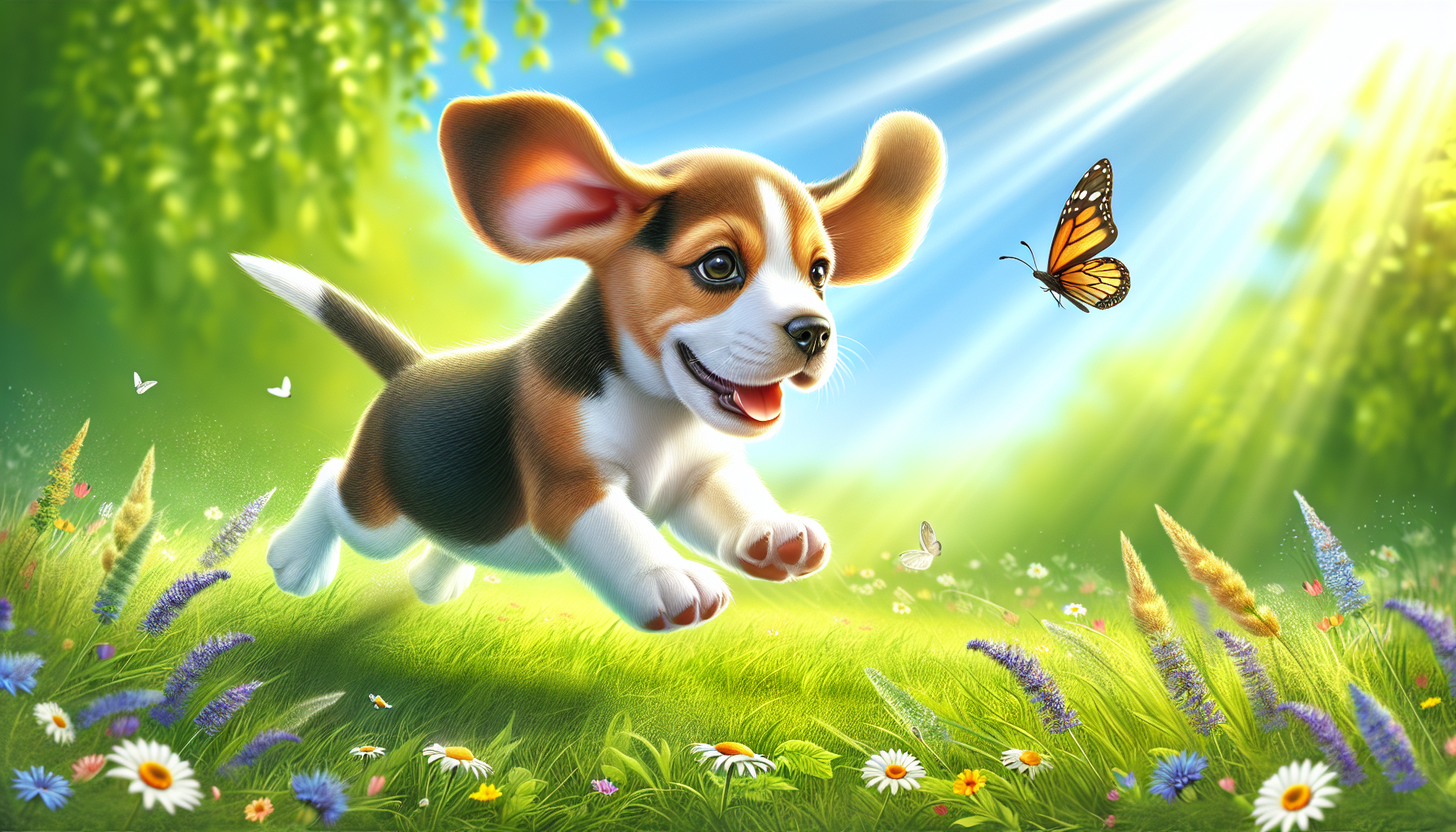 Beagle puppy playing outside