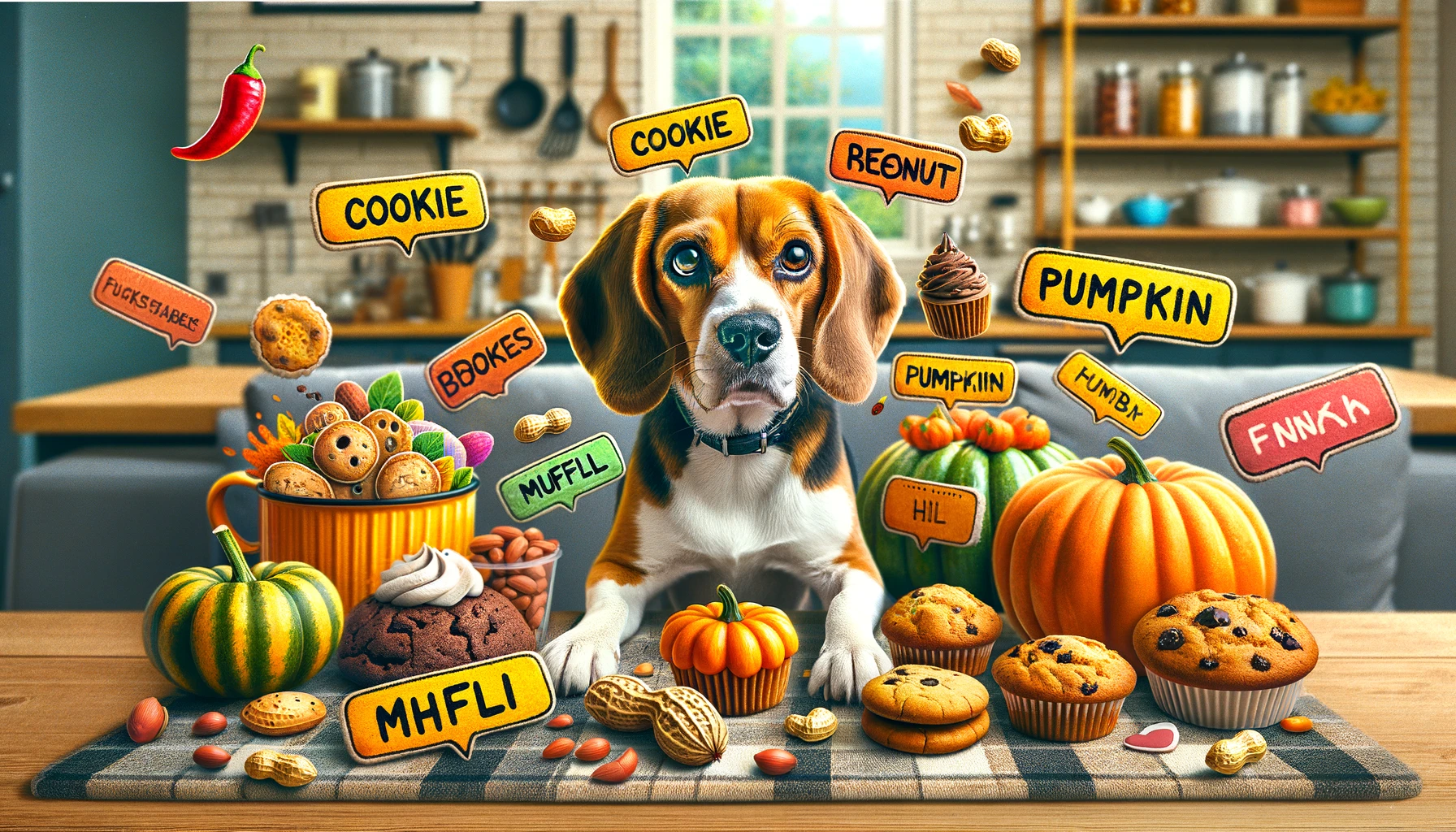 Beagle with food names