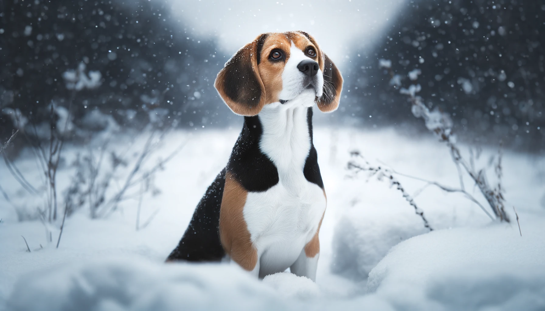 Beagle in a snowy landscape