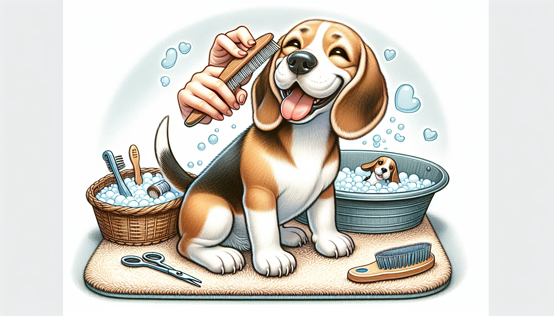 Beagle getting groomed