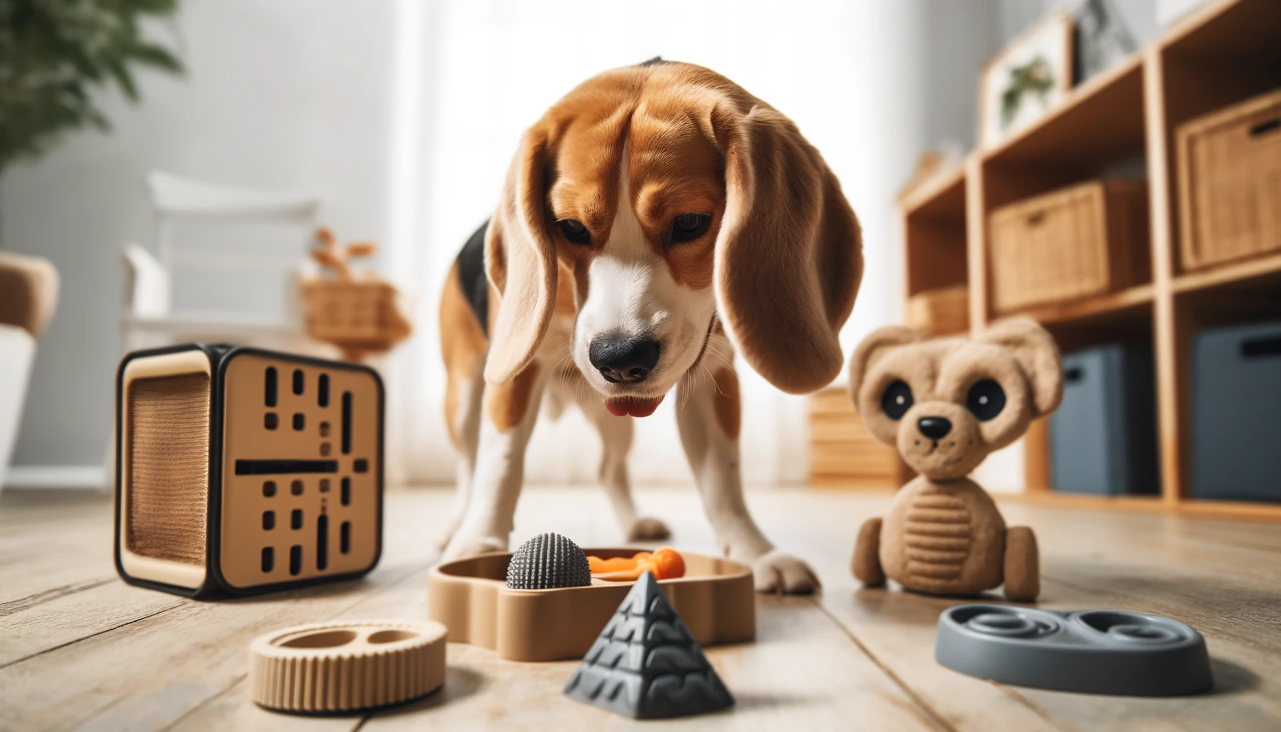 Beagle Playing with Toys