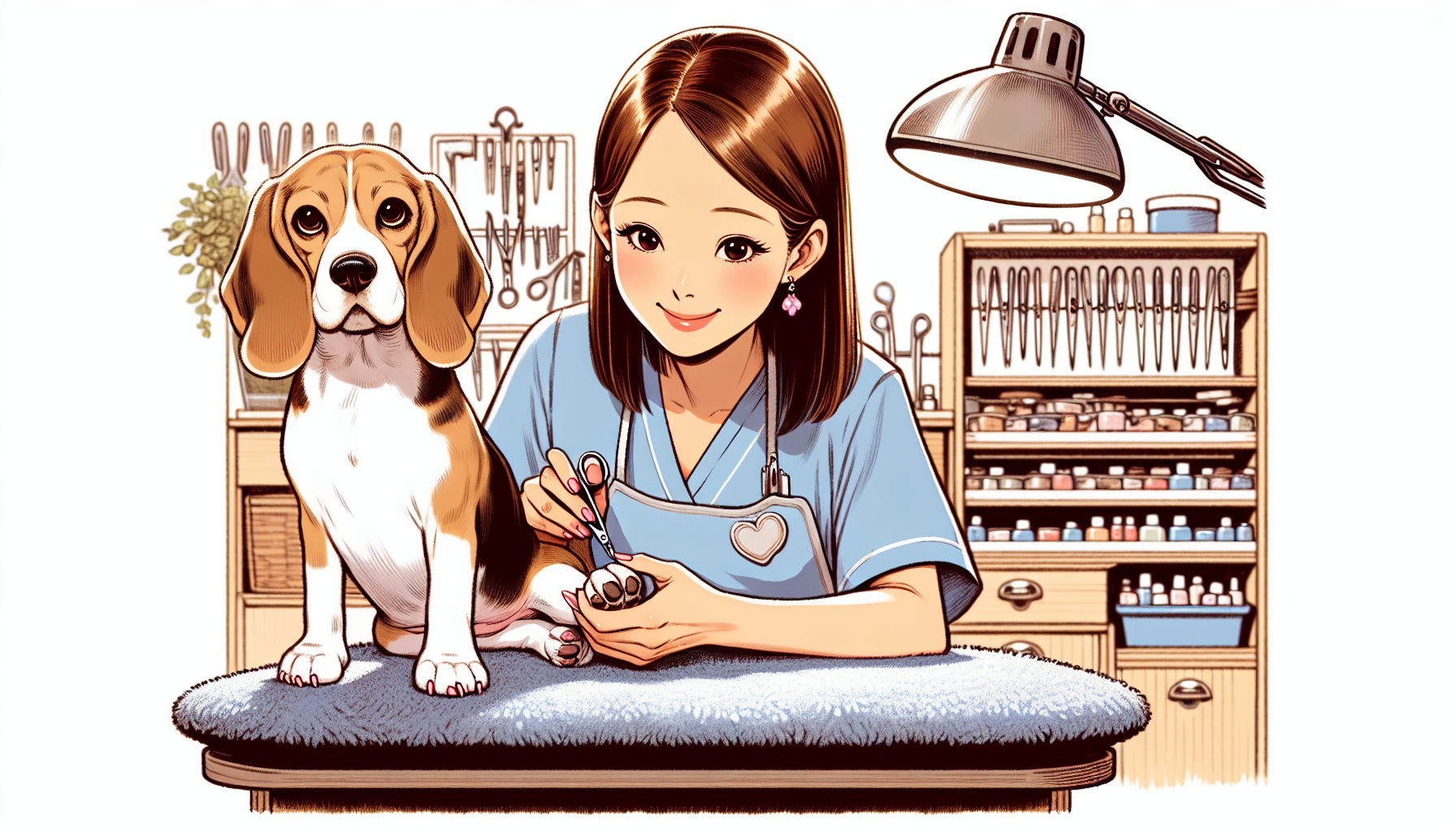 beagle getting nails trimmed