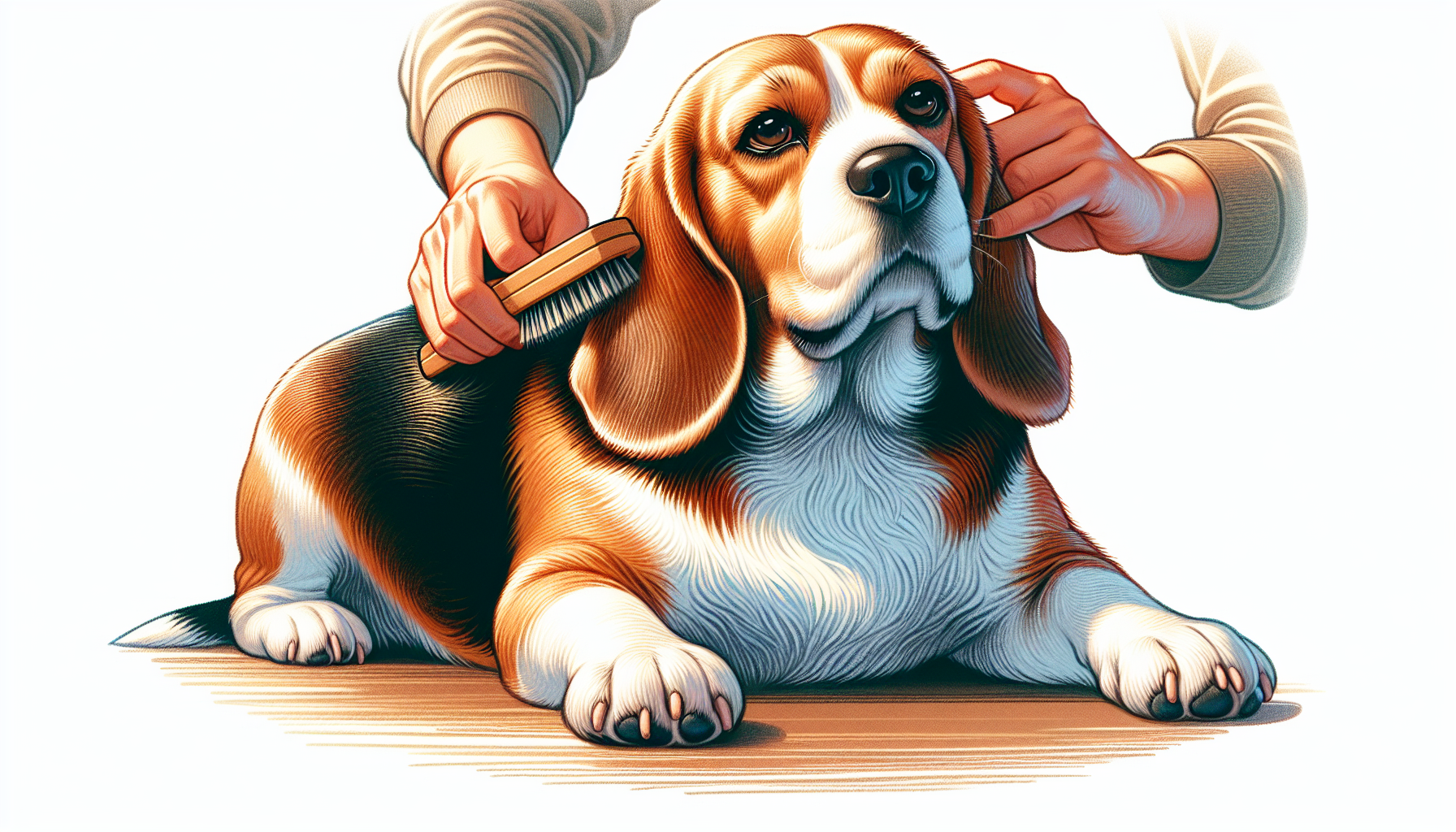 a beagle being brushed