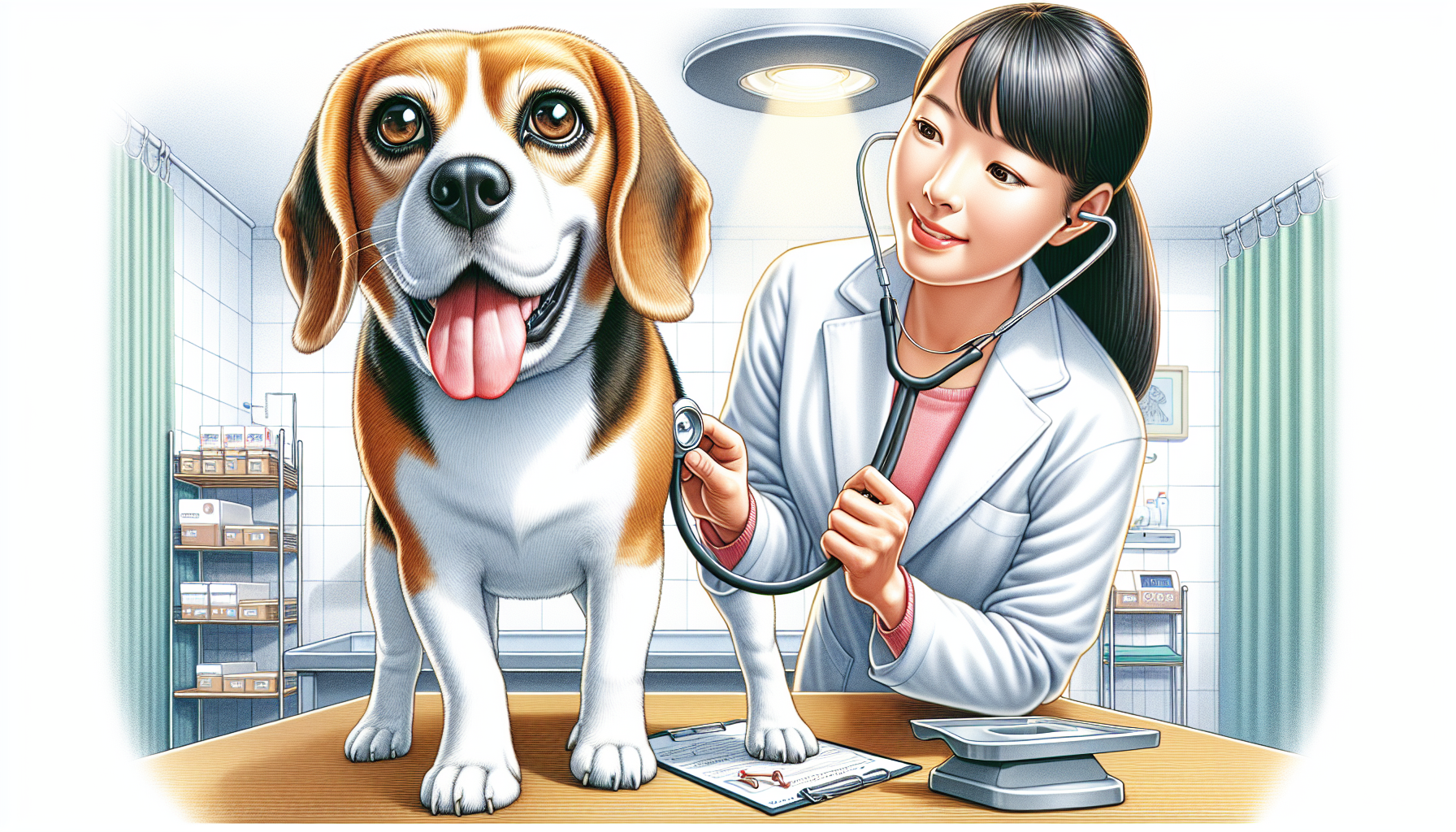 beagle at veterinary check-up