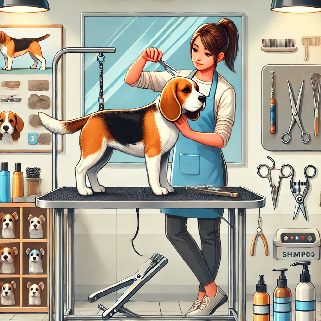 Beagle grooming in salon