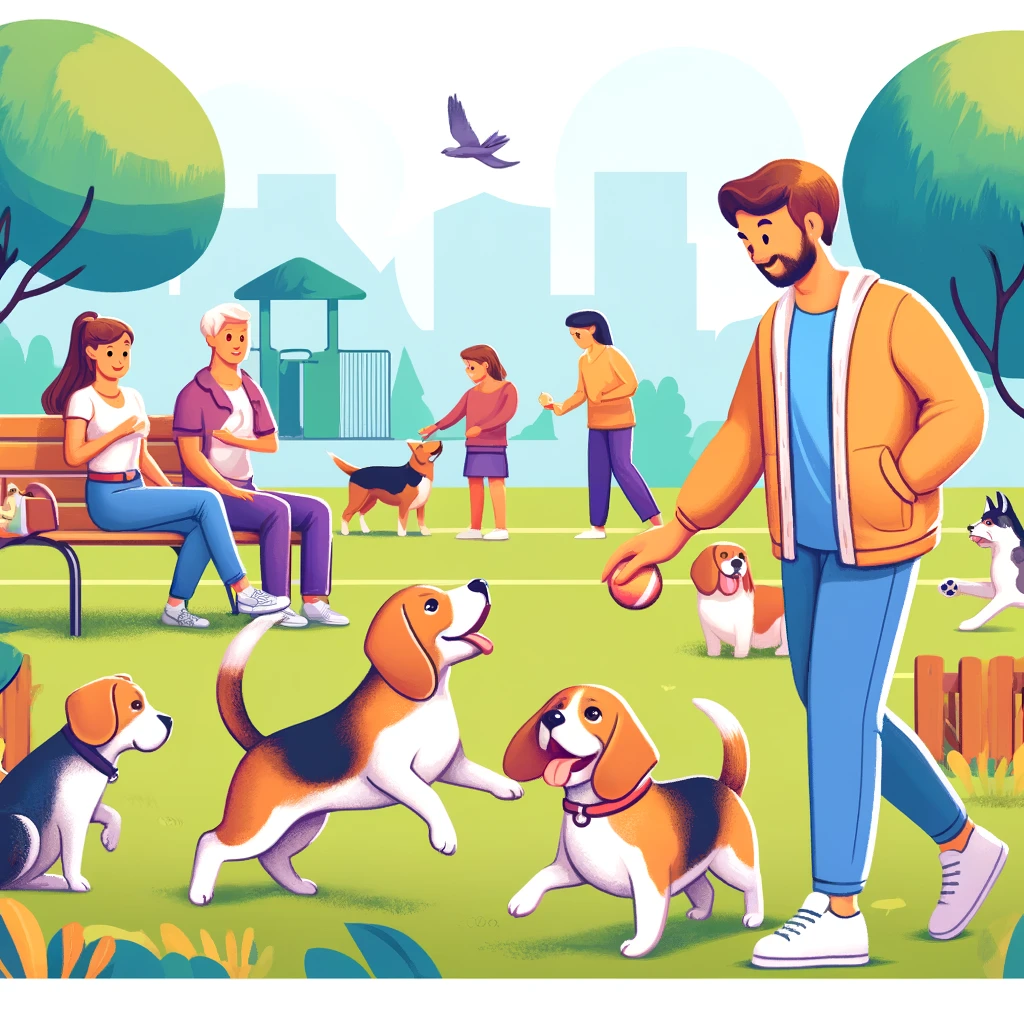 Beagle socializing in park