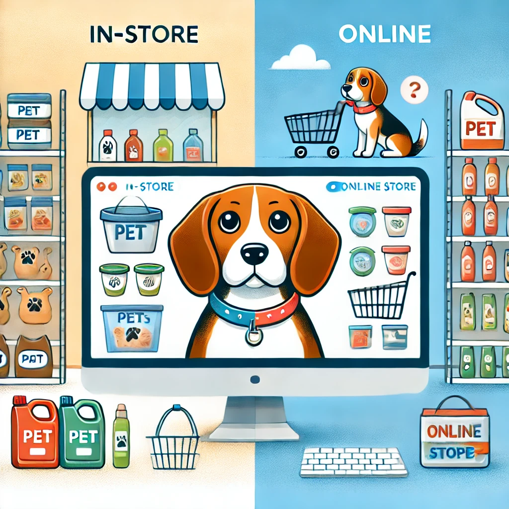 beagle choosing shopping method