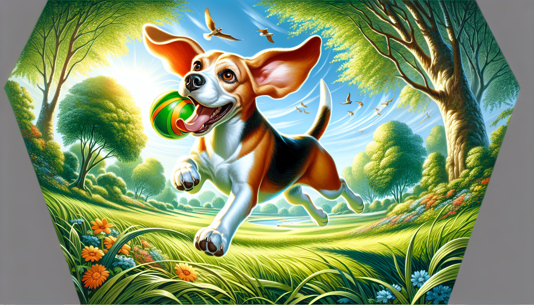 Illustration of a beagle enjoying outdoor exercise