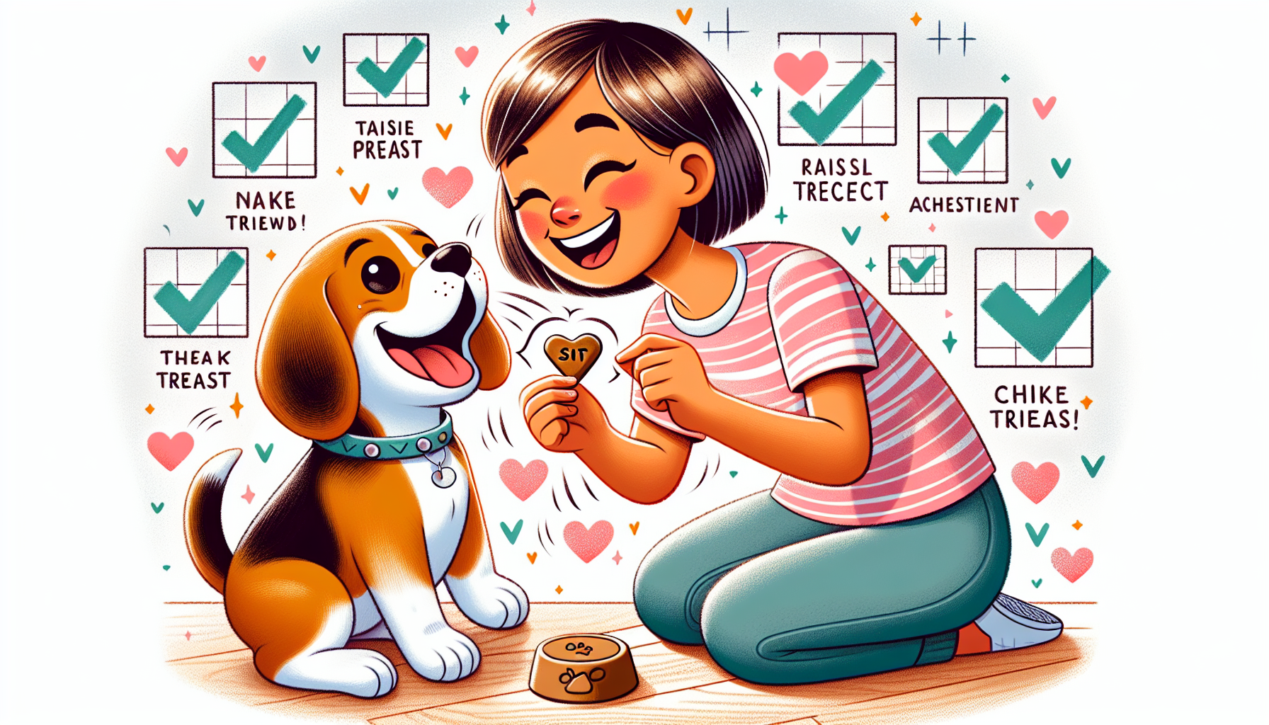 beagle positive reinforcement training with its owner