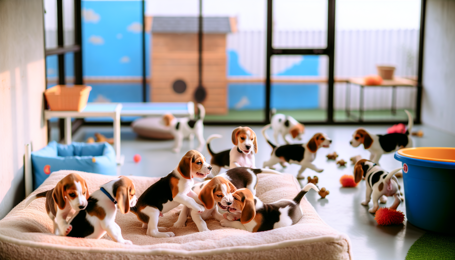 beagle puppies playing in a room