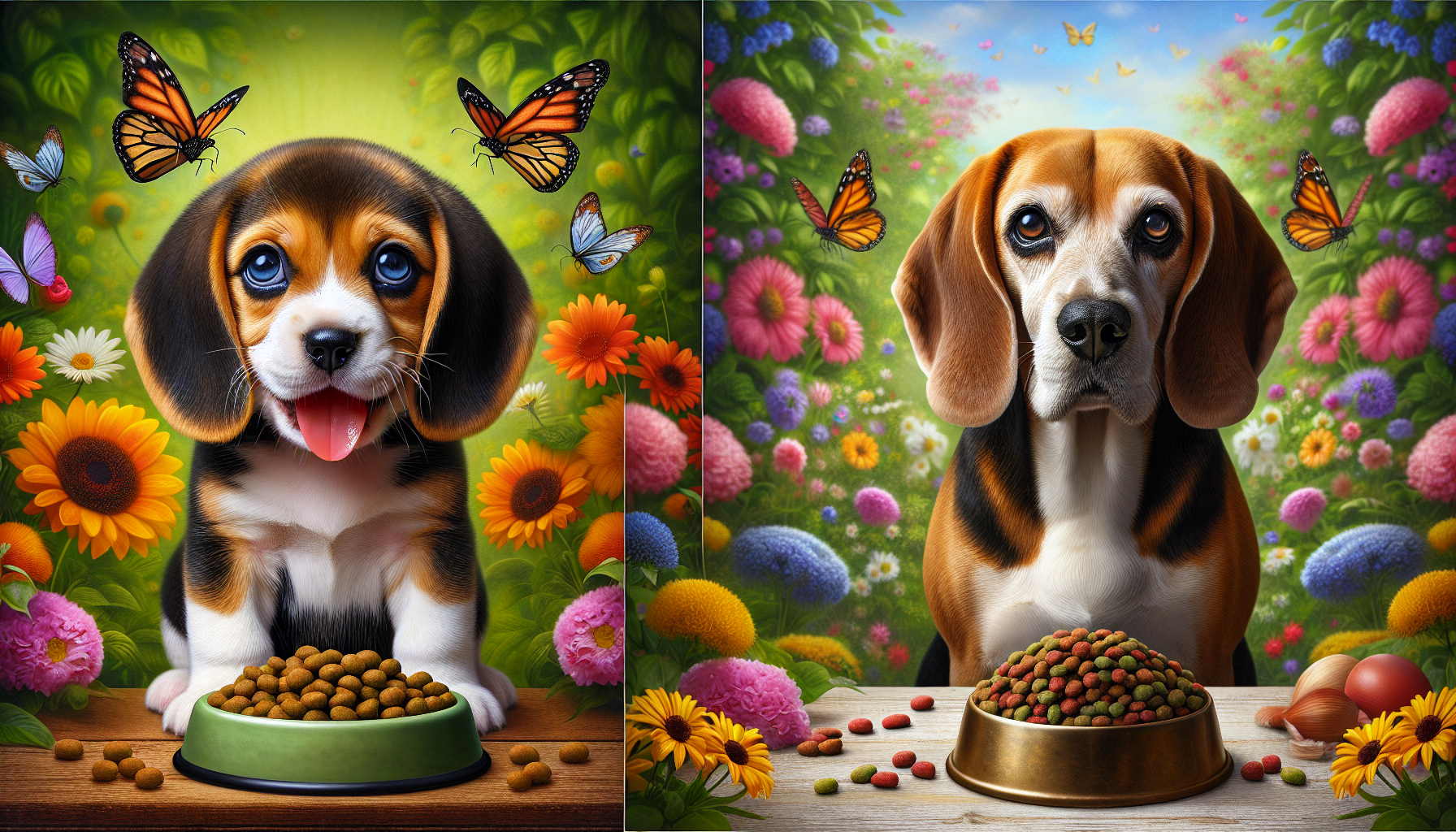 transition from puppy food to adult dog food for beagles.