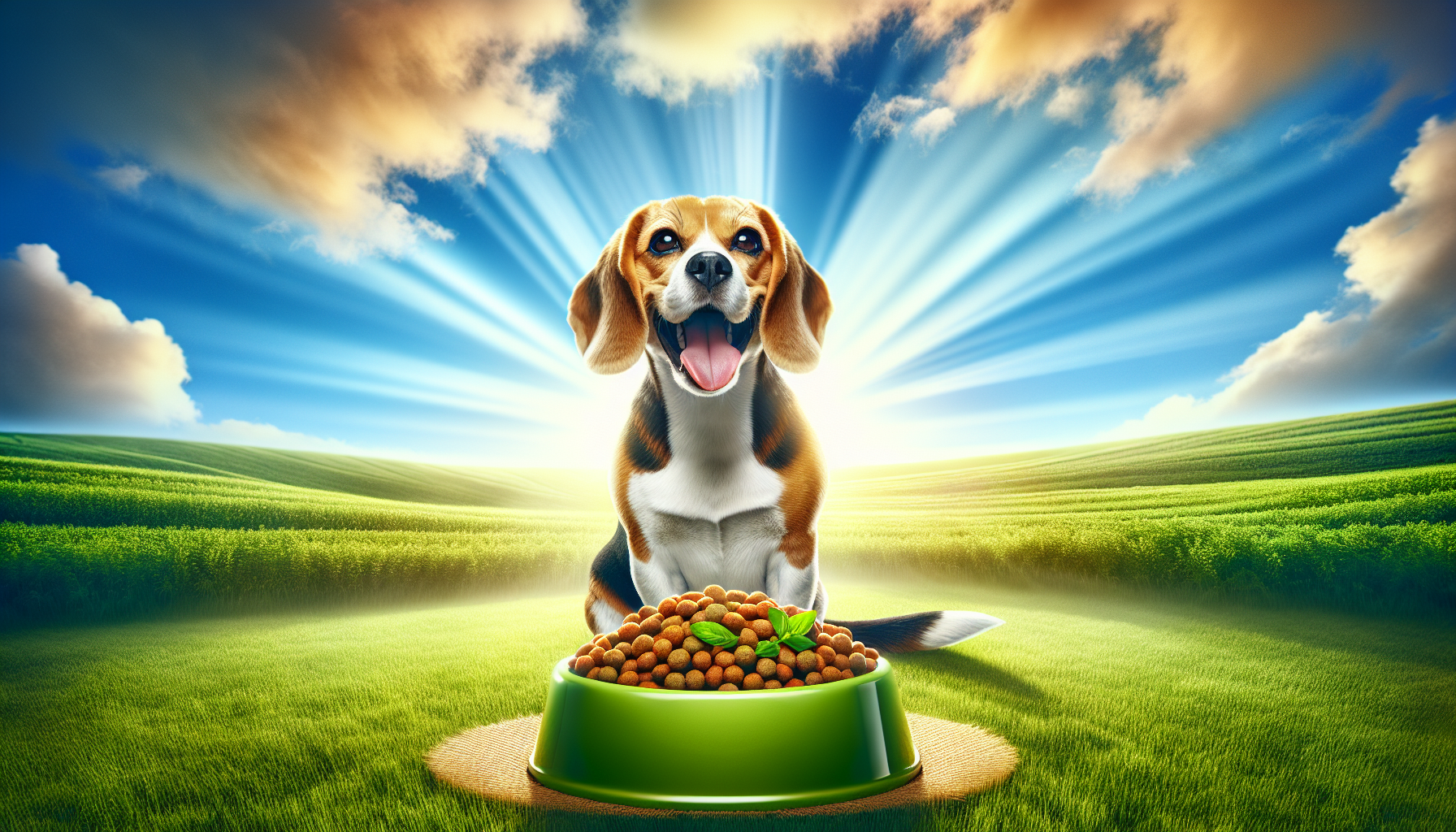 beagle dog enjoying a bowl of fresh dog food